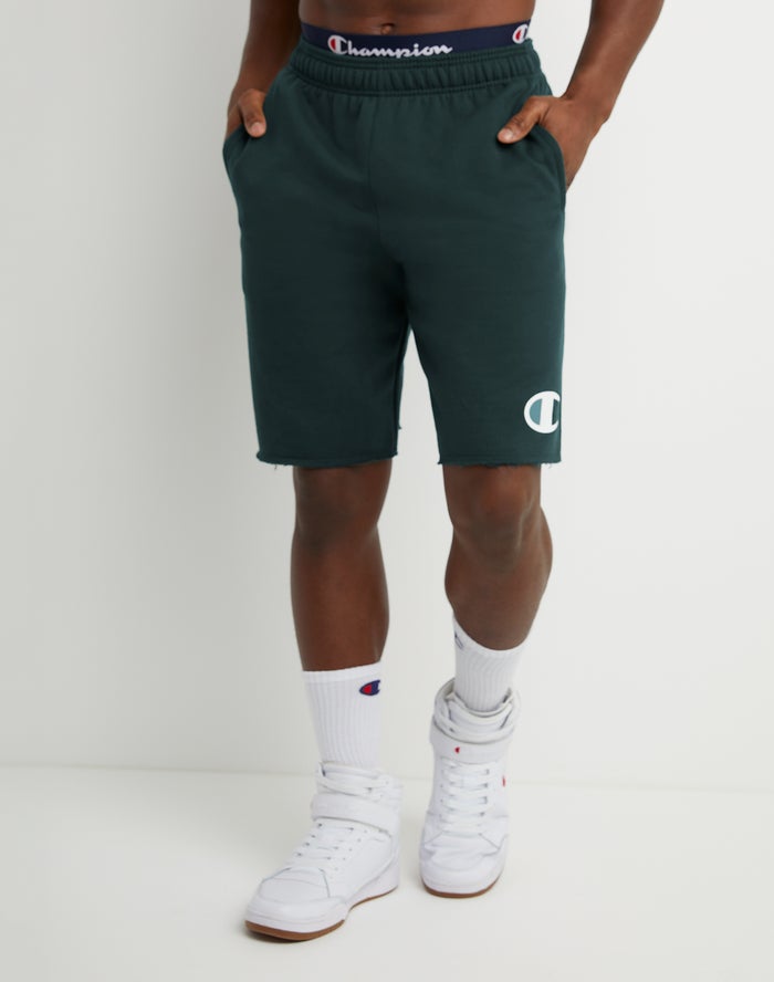 Champion Mens Shorts NZ - Powerblend Fleece C Logo Dark Green ( 1257-ZUYAW )